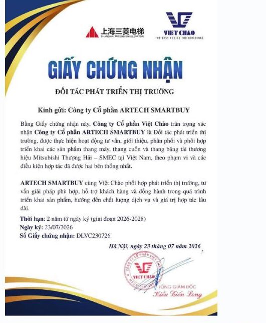 Giấy chứng nhận đối tác phát triển thị trường do Việt Chào cấp